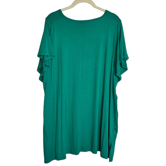Avenue Womens A-Line Tunic Size 18/20 Green Short Sleeve Smocked Shoulders New - Picture 3 of 6